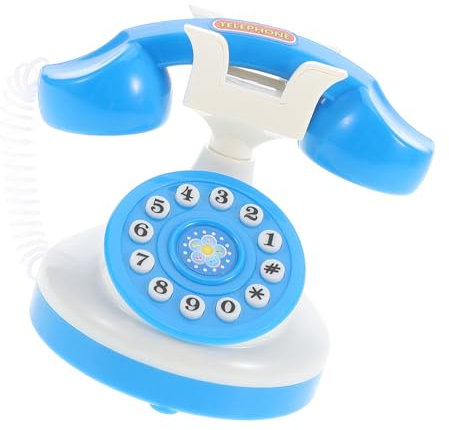 Toddmomy Spielzeugtelefon Für Kleinkinder Im Vintage Stil Schnurgebundenes Festnetztelefon Realistisches Spielzeugtelefon Für Puppenhaus Blau Rollenspielzeug