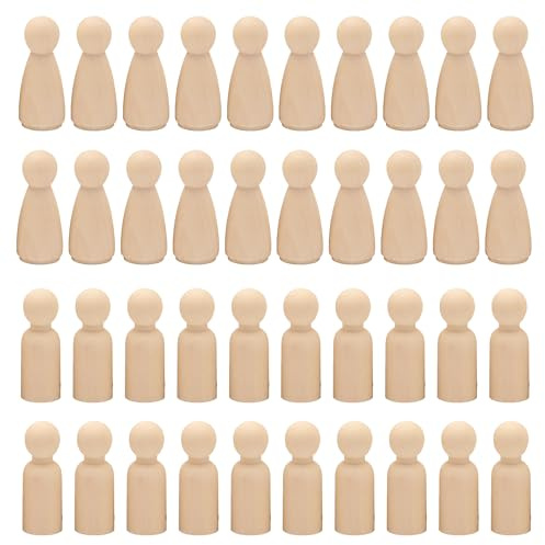 40 Pcs Wooden Peg Dolls,35MM Unfinished Wooden People,Female Male Woodens Dolly Pegs for Kids Art and Creative DIY Craft(20 Female+ 20 Male)