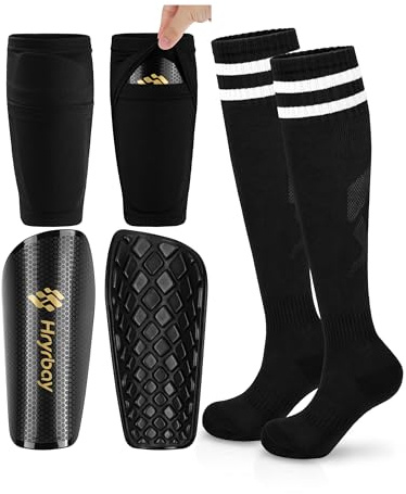 Hryrbay Kids Soccer Shin Guards Toddler Shin Pads with Sleeves and Socks for Age 3-16 Protective Lightweight Soccer Equipment Ideal for Playing Training Inspired by The World Cup Black L