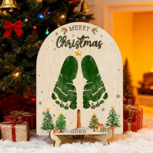 Baby Fußabdruck Holzschild DIY Weihnachten First Holz Baby Fußabdruck Weihnachten Fußabdruck Holzschild Meilensteinkarten Baby Holz Schild Weihnachten für Babys Neugeborene