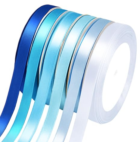 Geschenkband Blau Satinband 6 Farben, Schleifenband Blau 10mm x 23m, Sseidenband Stoffband Satinbänder Blaue Geschenkbänder, Blaue Bänder für Blumenstrauß Schleifen Geschenkverpackungen Basteln