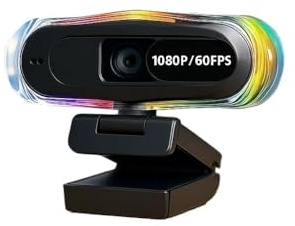 AYJYZHIAG Webcam 4K et 1080P 60 FPS avec autofocus, Double Micro, éclairage RVB, Cache de confidentialité Fonction Play for Le Streaming Les conférences(1080P 60FPS AF)