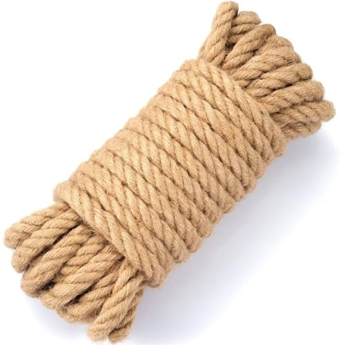 RUHTEUO Dickes Seil, strapazierfähig, Starke Jute-Schnur, natürliches braunes Gartenseil for Dekoration, Gartenhandwerk, Hanf-Shibari-Seil(14mmx15Meter)