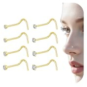 AceFun Nose Stud Gold Silver Very Thin 22G L Shaped Nose Studs for Women Men 0.6mm Thickness Small Nose Piercing Jewelry 1.5mm 2mm 2.5mm 3mm CZ 8 Pieces Stainless Steel Body Piercing Studs