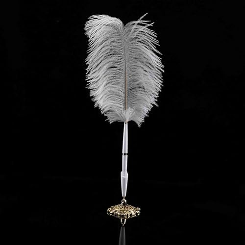 Purokise Federstift, eleganter Feder-Hochzeits-Signatur-Kugelschreiber mit Gold-Silber-Halter für Hochzeitszeremonie, Empfang, 15,7 Zoll (Goldbasis)