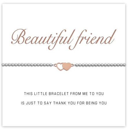 Marsquesa Friendship Bracelet Gifts for Women Girls, S925 Silver Beads Hearts Bracelet Best Friend Jewellery Birthday Christmas BBF Gifts for Teen Bestie