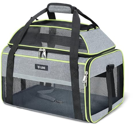 Lekespring Transportin Gato, Bolsa de Transporte para Perros y Gatos, Transportin Perro de hasta 8kg, Caja de Transporte para Mascotas en el Coche o Tren, L, Gris