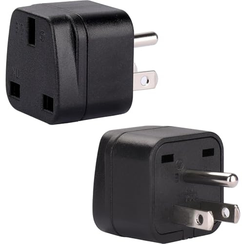 Flomiara 2 Pack UK to US Plug Adaptor, 2 Pack Thailand Travel Adapter, Brushed Surface USA Travel Adapter, Travel Adaptor from UK To USA, Thailand, Mexico, Canada, Colombia, Black (Type B)