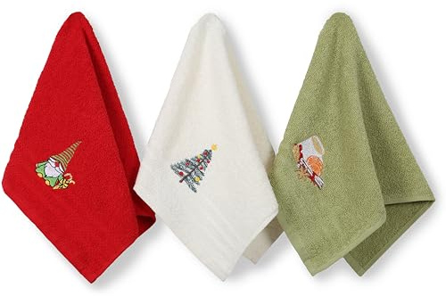 LAYNENBURG 3er-Set Gästehandtücher Weihnachten 30 × 50 cm – 100 % Baumwolle - weihnachtliches Design – kleine Frottee Xmas Handtücher klein für Gäste-WC (Männchen)