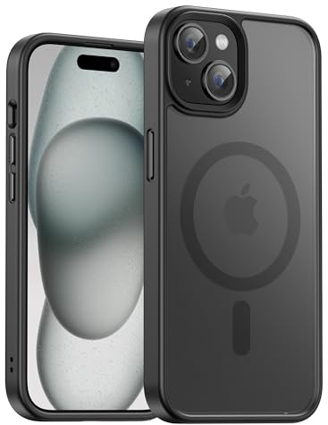 UNBREAKcable für iPhone 15 Hülle für MagSafe, Vollständiger Kameraschutz, Eingebauter Magnetring, Stoßfest Kratzfest Transluzente Matt Handyhülle für iPhone 15 Case 6,1 Zoll, Schwarz