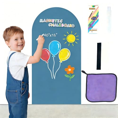 Removable Magnetic Chalkboard 16x40 Wall Decal, Reusable Chalk Board with Damage-Free Adhesive, Strong Magnet, Wet-Erase & Easy to Install, Perfect for Playroom, Classroom Deep Blue