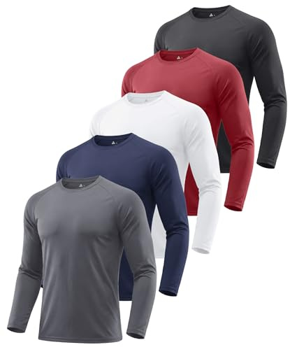 ZITY Rashguard - Pack de 5 camisetas de manga larga para hombre, protección UPF 50+, secado rápido, para surf, natación, correr