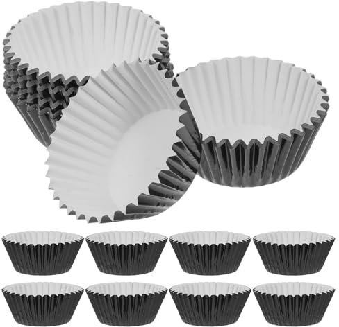 OUNONA 100 Unidades Moldes para Magdalenas y Cupcakes de Papel de Aluminio Negro Alta Resistencia al Calor y Diseño Único para Repostería Casera