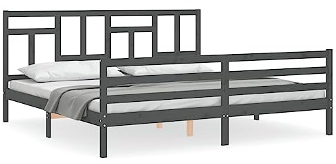 Owoxanthellate Massivholzbett Kiefer 200x200 cm Grau mit Kopfteil und Fußteil Robustes Bettgestell für Schlafzimmer Jugendzimmer und Gästezimmer
