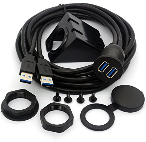 USB 3.0 Flush Mount Kabel, Dual USB Flush Dash Panel Mount Kabel männlich zu weiblich Verlängerung Code für Auto LKW Boot Motorrad Armaturenbrett (2m/6ft)