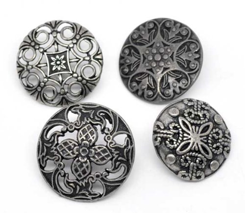 SiAura Material ® - 10x Zufällig Gemischte Metallknöpfe, Antiksilber, 23 mm - 28 mm, Lochgröße 2,3 mm - 2,6 mm