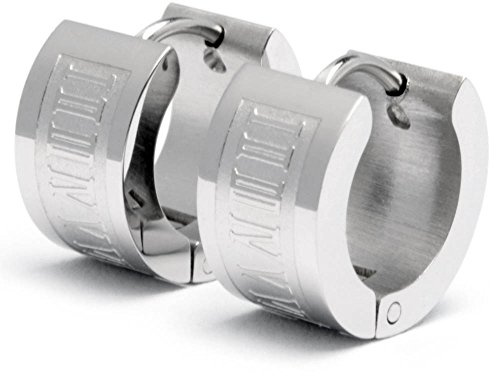 Schmuck-Checker Edelstahl Männer Ohrringe Klapp-Creolen Römische Zahlen silber breit 13mm Ø Herrenschmuck Geschenk