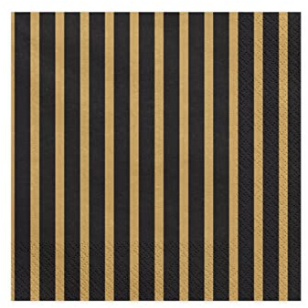 Servietten Stripe 20Stk./33x33cm |Schwarz/Gold