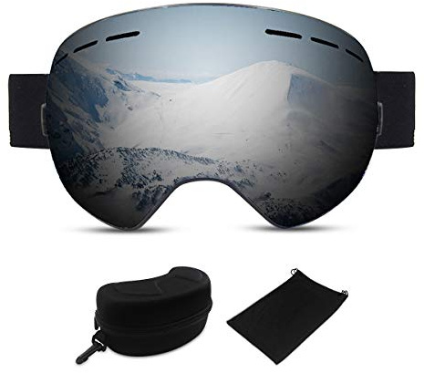 LumiSyne Skibrille Snowboardbrille Für Brillenträger Damen Herren Doppel-Objektiv Sphärische Verspiegelt Linse TPU Rahmen Anti-Beschlag Winddicht UV400 Schutz Skifahren Schutzbrille Eva Brillenetui