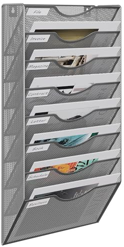 EasyPAG 8 Compartiments Métal Porte Revue Mural Porte Document Suspendu A4 Organisateur de Bureau à Suspendre Banette de Rangement Range Papier Corbeille a Courrier Murale,Argent