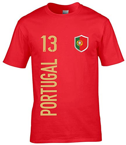 FanShirts4u Herren Fan-Shirt Jersey Trikot - Portugal - T-Shirt inkl. Druck Wunschname & Nummer EM WM (5XL, Portugal/rot - Gold)