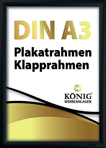 Dreifke Plakatrahmen DIN A3 | 25mm Alu Profil, eckig | schwarz | inkl. entspiegelter Schutzscheibe | Bilderrahmen Klapprahmen Wechselrahmen Posterrahmen Rahmen