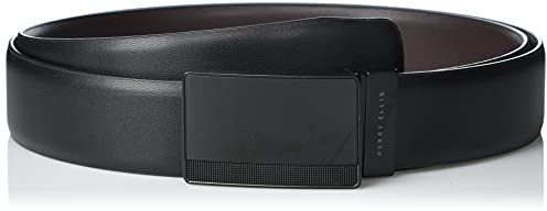 Perry Ellis Men's Reversible Leather Belt With Black Pattern Plaque, Blk20, 32