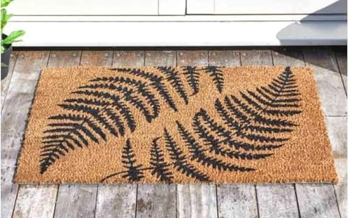 Garden Mile 75x45 cm Heavy Duty Outside 100% Natural Coir Mat Large Front Door Mat Outdoor Door Matts Indoor Camping Black Ferns Coir Doormats Hallway Entrance Mat Anti Slip Outdoor Mats