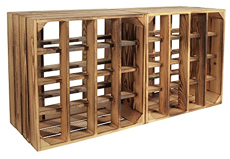 CHICCIE 2er Set Weinregal Holzkiste Wino aus Kiefernholz - Weinkisten Holz Regal geflammt 30x40x30 cm - Holzkisten Flaschenregal, Weinkistenregal