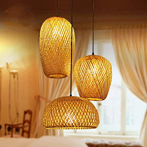 NA ZGGYA 3 Fari Retro E26/E27 Rattan Naturale Intrecciato A Mano Lampadario A Sospensione Lampadario Plafoniera Paralume per Soggiorno Camera da Letto Ristorante Lampadario in bambù