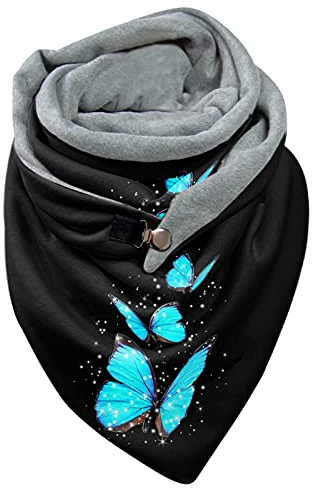Dkings Schal Damen Dreieckschal mit Schmetterling Motiv Warm Weich Herbstschal Winterschal mit Knopf Baumwolle Dreieckstuch Halstuch, Einheitsgröße
