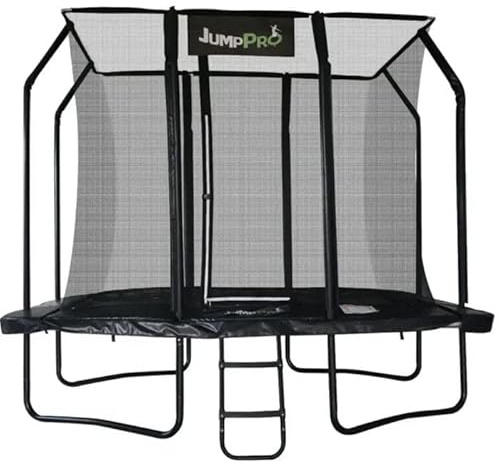 Jump PRO Xcel Rectangular Trampoline. Black Powder Coated Steel for Added Rust Protection in 3 sizes. Strong Sturdy Frame Black Padding. High Specification with Safety Ladder for Additional Safety.