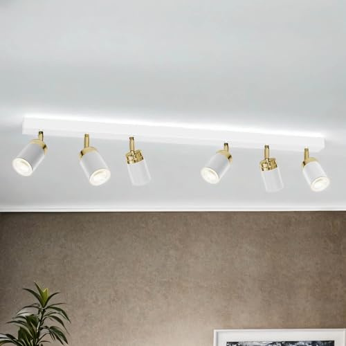 Licht-Erlebnisse Deckenleuchte Strahler aus Metall in weiß gold 6-flammig beweglich GU10 B:90cm schwenkbar Flur Küche Wohnzimmer skandinavisch Deckenlampe Spot