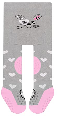 L&K-II 1er Pack Krabbelstrumpfhose Baby Mädchen Jungen Strumpfhose mit ABS Sohle Anti Rutsch Noppen Punkte Tier Herz Motiv 2769E 68-74