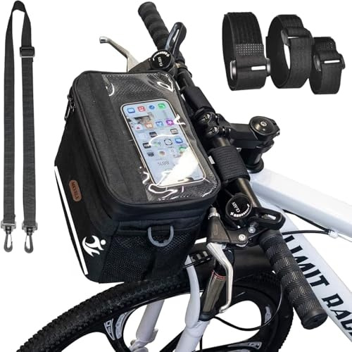 Lenkertasche Fahrrad, 5L Isoliertasche, lunchtasche , Kühltasche,Fahrradtasche Vorne, Fahrradkorb, Wasserdicht Handyhalterung Efahrrad, Fahrrad Lenkradtasche mit Touchscreen und abnehmbar Schultergurt
