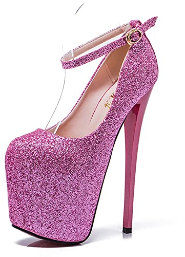 19CM / 7.48IN Frauen Sexy Glitzer Pole Dance Schuhe High Heels Nachtclub Kleid Hochzeitsfeier Schuhe Damen Stiletto Große Größe 34-50,Rosa,47 EU