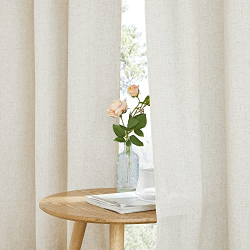 PONY DANCE Leinengardine mit Ösen Wohnzimmer Vorhänge Beige Halbtransparent 2er Set H 220 x B 140 cm Boho Gardine Leinenoptik Halbtransparent Linen Curtains for Bedroom