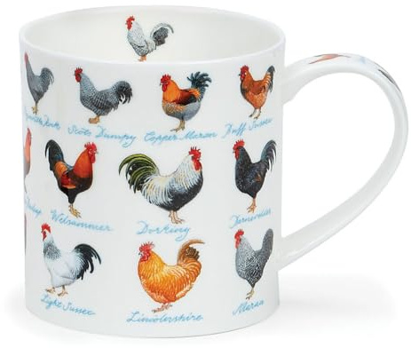 Dunoon Orkney Tasse aus feinem Knochenporzellan, 0,35 l, Motiv: Bauernhoftiere (Hühner)