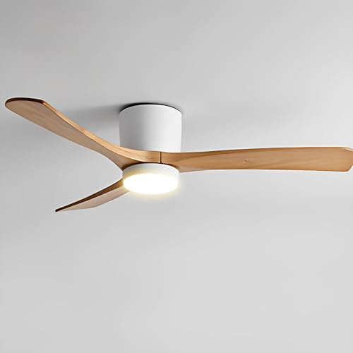 Low Profile White Ceiling Fans with 28W LED Lights Modern Smart White Ceiling Fan with Remote for Bedroom Dining Room - Wood 36in Ceiling Fan with Light for Indoor, 3 Blade Fan Reversible Timer Quiet
