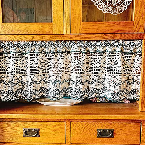 Ricemru Häkelgardine Scheibengardine Landhaus Gehäkelt Zweifarbig Geometrisches Muster Kurz Bistrogardine Boho Vintage Küche Gardinen Kurzstore Kleines Kurzvorhang Türvorhang,240x32cm