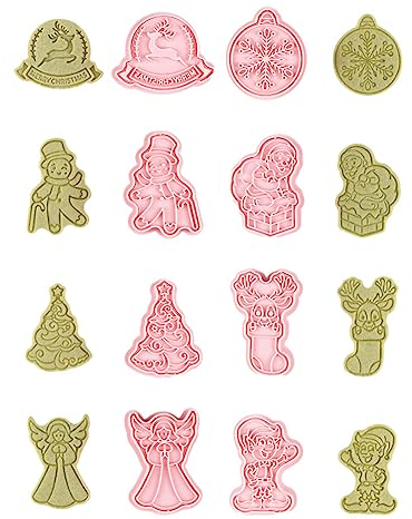 CANDeal 8-teiliges Keksformen-Set Für Weihnachten, 3D-Keksstempel Mit Stempel, Weihnachtsmann Und Geschenk, Milu-Hirsch, Weihnachtsbaum, Engel, Lebkuchenmann, Schneeflocke, DIY-Kuchenbacken