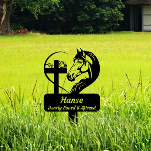 Personalized Pet Horse Memorial Cross Grave Marker, Custom Pet Memorial Cross Garden Stake Headstones, Customized Heart Horse Head Memorial Plaques Yard Stake Garden Sign