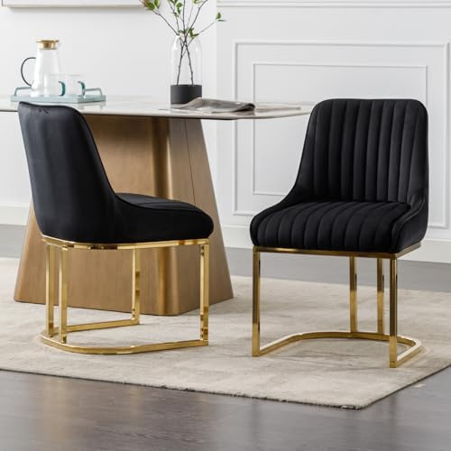 chairus Set med 2 vadderade stolar med sammetsöverdrag för matsal, sovrum, kök, med metallben (svart - 2)