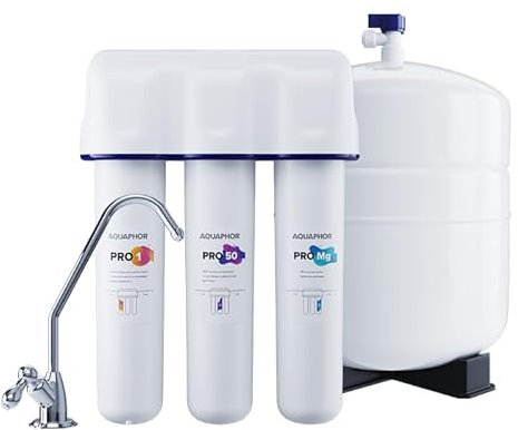 AQUAPHOR PRO50-M Impianto ad osmosi inversa, sistema ad osmosi inversa, filtro dell'acqua con rimineralizzazione, cartuccia PRO-M per acqua potabile, 7,8 l/h – 190 litri al giorno