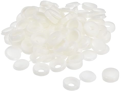 sourcing map 200Stk 6mm Scharnierte Schraube Deckel Kappen Plastik Klappbare Schraube Schnappdeckel Unterlegscheibe Schutzhülle für M4 M5 M6 Schrauben Warm Weiß