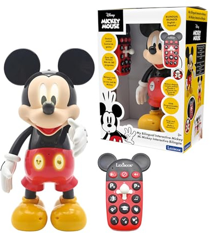 LEXIBOOK, Disney Classics, Mickey Robot Bilingüe, Inglés/Español, 100 cuestionarios educativos, Efectos de luz, Baile, programable, articulado, Negro/Rojo, MCH01i2