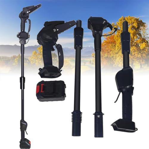 Mini tronçonneuse sans fil, scie à chaîne électrique de 6 pouces avec 2 batteries, petite scie à chaîne 21 V, ensemble alimenté par batterie avec poteau télescopique amovible pour branches d'arbres
