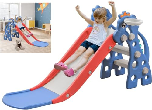 LARS360 3-in-1 Kinderrutsche, Spielzeugrutsche mit Kletterleiter und Basketballkorb, Faltbare Rutsche, Multifunktionaler Spielplatz für Kinder von 1-5 Jahren, für Indoor und Outdoor