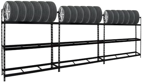 PROREGAL Mega Deal | 3X Reifenregal Tiger XL | HxBxT 200x180x45 cm | 300kg Fachlast | bis zu 63 Reifen | Schwarz