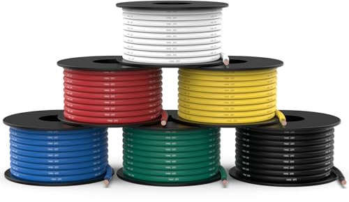NAOEVO 14 Gauge Wire 90ft, 14 AWG Wire 6 Colors 15ft Each Spool, Flexible Silicone Tinned Copper Electrical Cable, Wiring kit for Breadboard/Automotive/DIY/Battery, 200℃